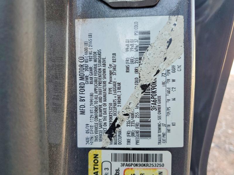 59138946 :رقم المزاد ، 3FA6P0K90KR253250 vin ، 2019 Ford Fusion مزاد بيع