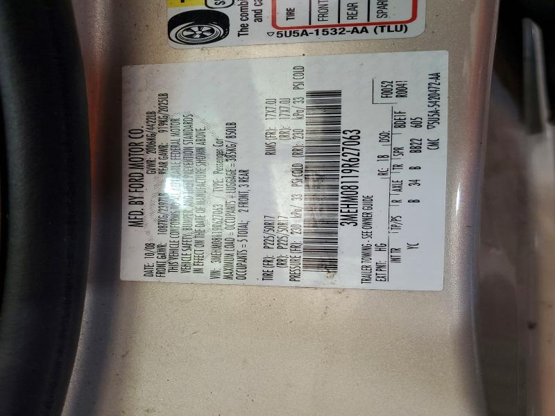 Продаж на аукціоні авто 2009 Mercury Milan, vin: 3MEHM08119R627063, номер лоту: 57292086