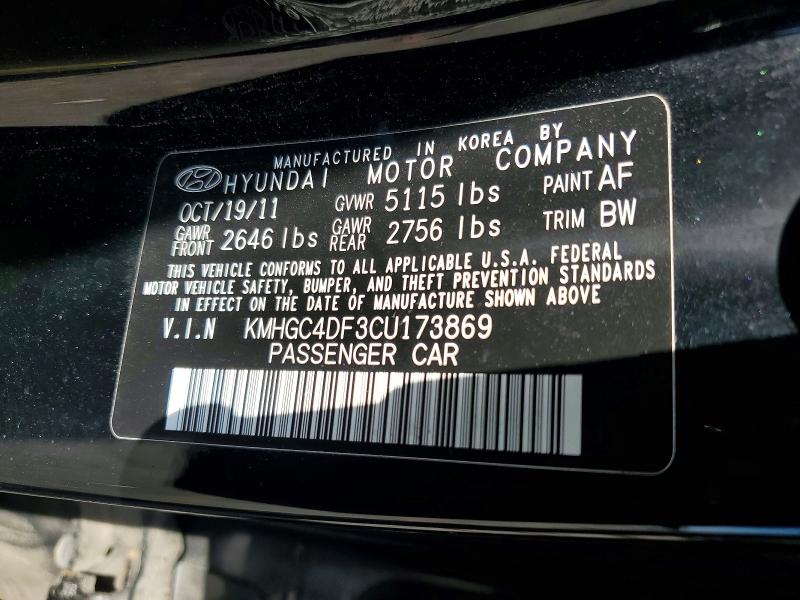 Продаж на аукціоні авто 2012 Hyundai Genesis, vin: KMHGC4DF3CU173869, номер лоту: 56827666