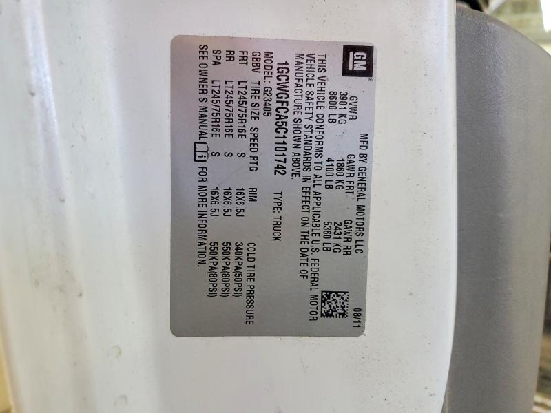 2012 Chevrolet Express G2500 მანქანა იყიდება აუქციონზე, vin: 1GCWGFCA5C1101742, აუქციონის ნომერი: 59091746