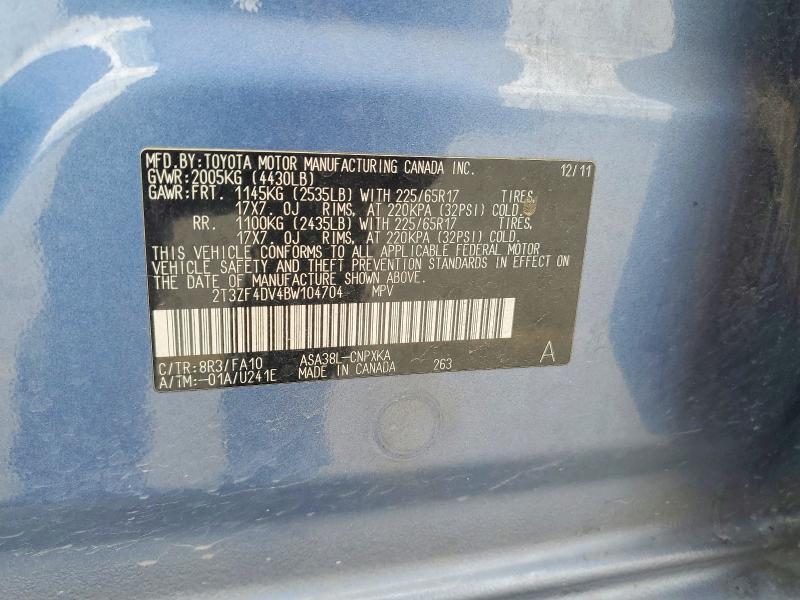 Aukcja sprzedaży 2011 Toyota Rav4, vin: 2T3ZF4DV4BW104704, numer aukcji: 58314956
