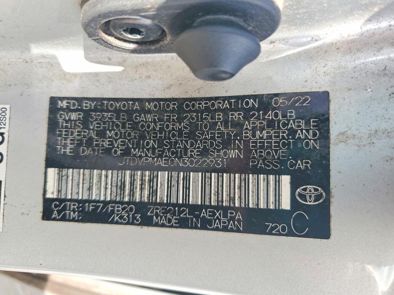 Продажа на аукционе авто 2022 Toyota Corolla, vin: JTDVPMAE0N3022931, номер лота: 58577566