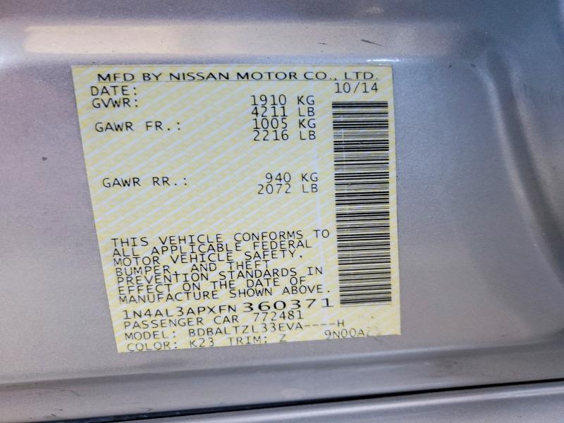 Продаж на аукціоні авто 2015 Nissan Altima, vin: 1N4AL3APXFN360371, номер лоту: 58924026