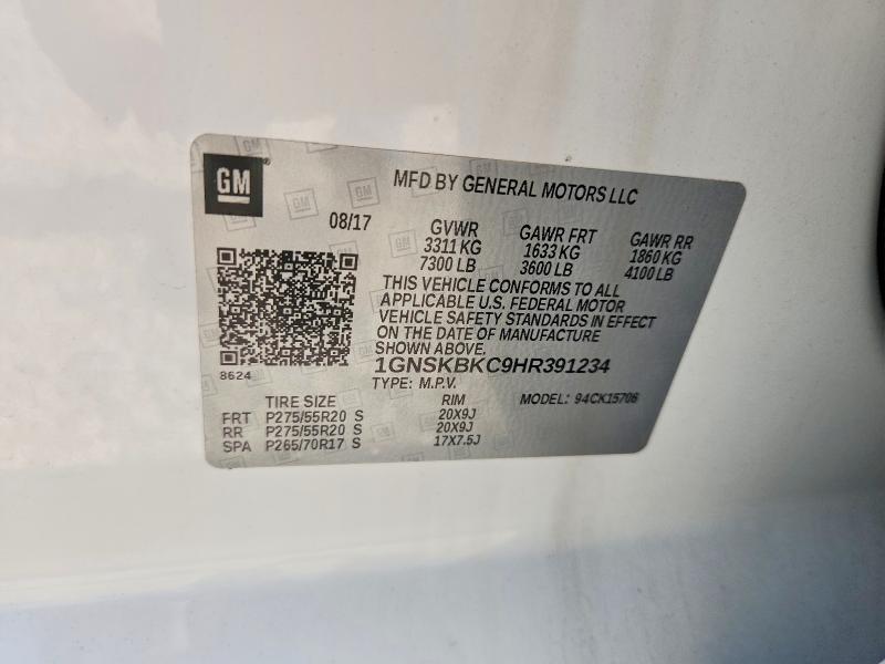 Aukcja sprzedaży 2017 Chevrolet Tahoe, vin: 1GNSKBKC9HR391234, numer aukcji: 56870476