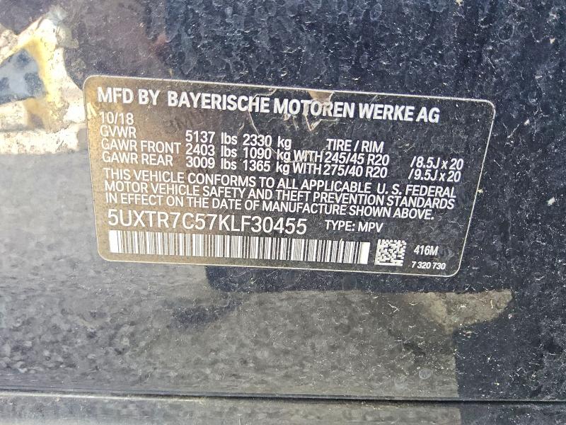 57325806 :رقم المزاد ، 5UXTR7C57KLF30455 vin ، 2019 Bmw X3 مزاد بيع