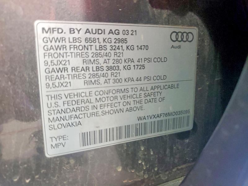 Продаж на аукціоні авто 2021 Audi Q7, vin: WA1VXAF76MD035095, номер лоту: 56705936