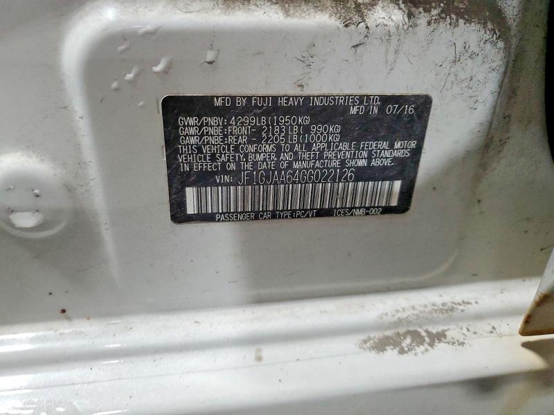 2016 Subaru Impreza მანქანა იყიდება აუქციონზე, vin: JF1GJAA64GG022126, აუქციონის ნომერი: 58552296