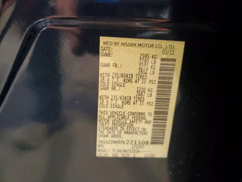 2015 Nissan Murano მანქანა იყიდება აუქციონზე, vin: 5N1AZ2MH9FN221108, აუქციონის ნომერი: 56273856