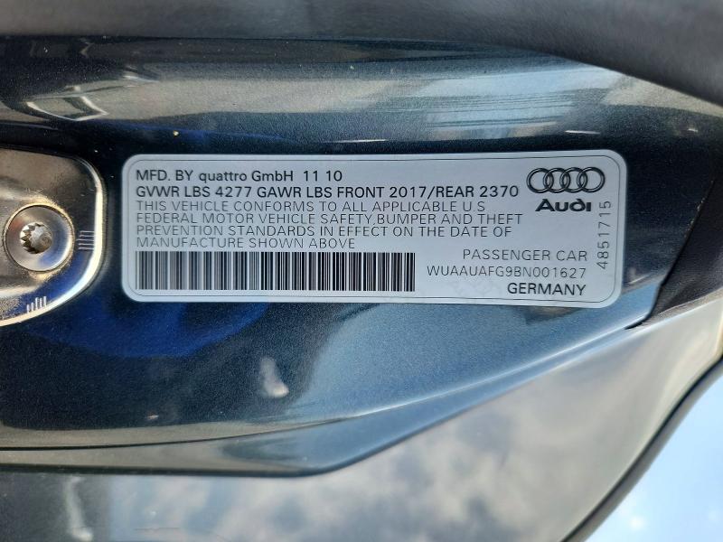 2011 Audi R8 მანქანა იყიდება აუქციონზე, vin: WUAAUAFG9BN001627, აუქციონის ნომერი: 64671636