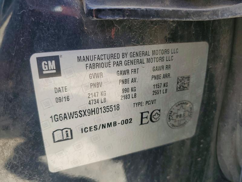 Продаж на аукціоні авто 2017 Cadillac Cts, vin: 1G6AW5SX9H0135518, номер лоту: 55681206
