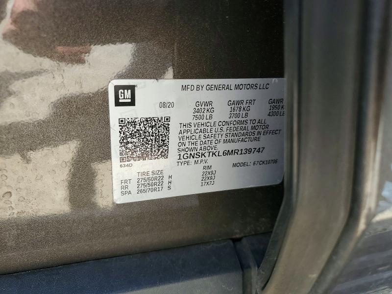 Auction sale of the 2021 Chevrolet Tahoe, vin: 1GNSKTKL6MR139747, lot number: 58118836