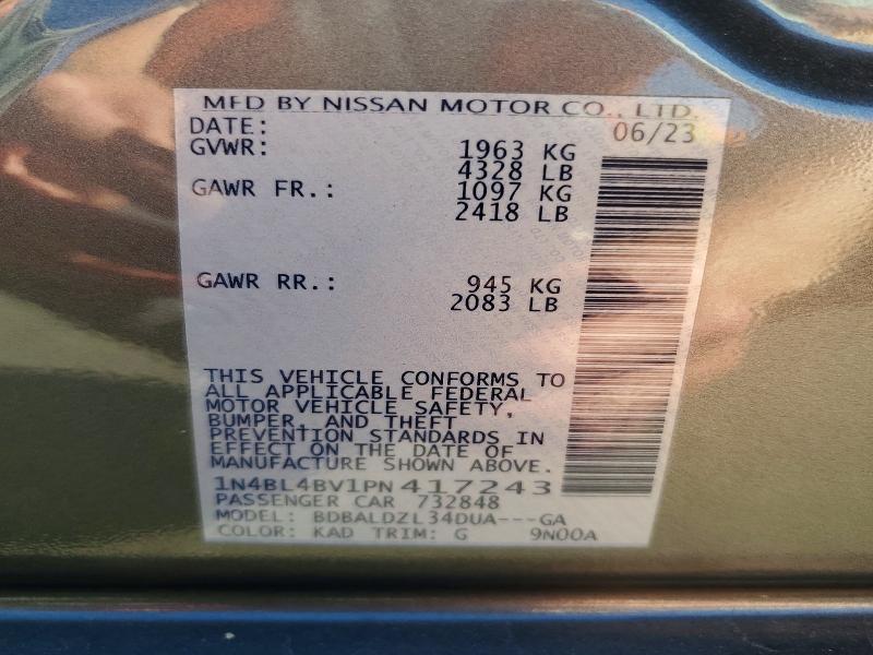Продажа на аукционе авто 2023 Nissan Altima, vin: 1N4BL4BV1PN417243, номер лота: 56948846