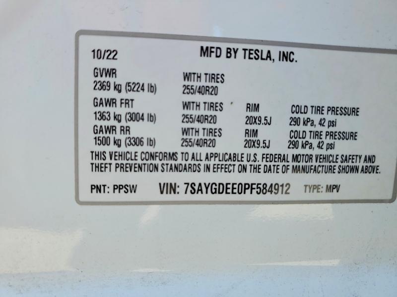 2023 Tesla Model Y მანქანა იყიდება აუქციონზე, vin: 7SAYGDEE0PF584912, აუქციონის ნომერი: 55404826