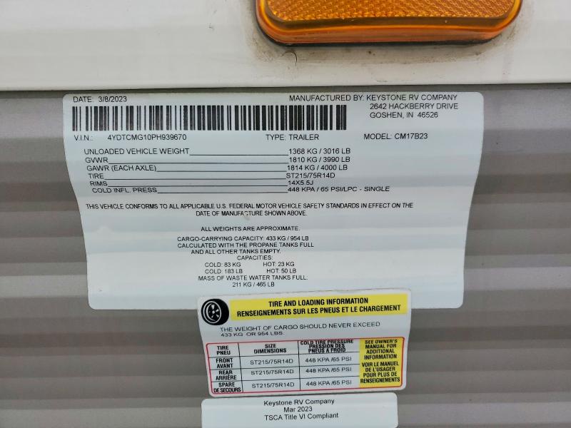 Продажа на аукционе авто 2023 Keystone Coleman, vin: 4YDTCMG10PH939670, номер лота: 55554656