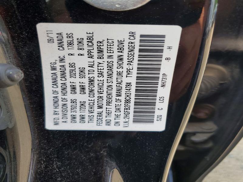 Aukcja sprzedaży 2012 Honda Civic, vin: 2HGFB2F88CH314784, numer aukcji: 56502986
