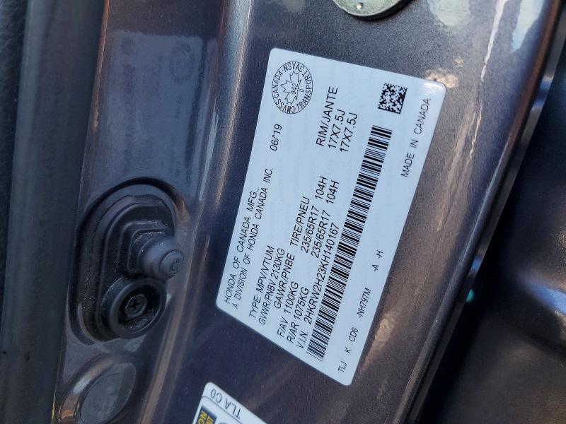 58132466 :رقم المزاد ، 2HKRW2H23KH140167 vin ، 2019 Honda Cr-v مزاد بيع