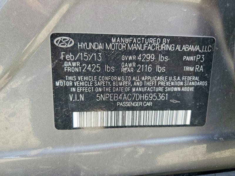2013 Hyundai Sonata მანქანა იყიდება აუქციონზე, vin: 5NPEB4AC7DH695361, აუქციონის ნომერი: 58297416