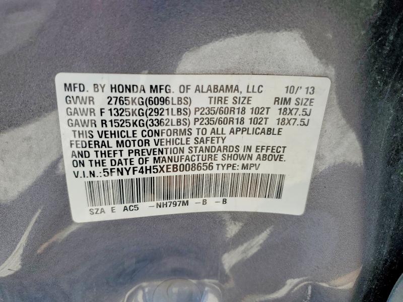 54474786 :رقم المزاد ، 5FNYF4H5XEB008656 vin ، 2014 Honda Pilot مزاد بيع