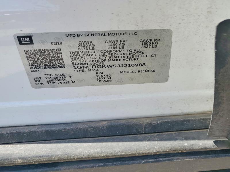 2018 Chevrolet Traverse მანქანა იყიდება აუქციონზე, vin: 1GNERGKW5JJ210988, აუქციონის ნომერი: 55618436