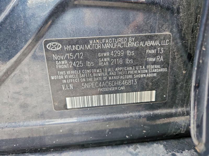 2013 Hyundai Sonata მანქანა იყიდება აუქციონზე, vin: 5NPEC4AC6DH646813, აუქციონის ნომერი: 56362626