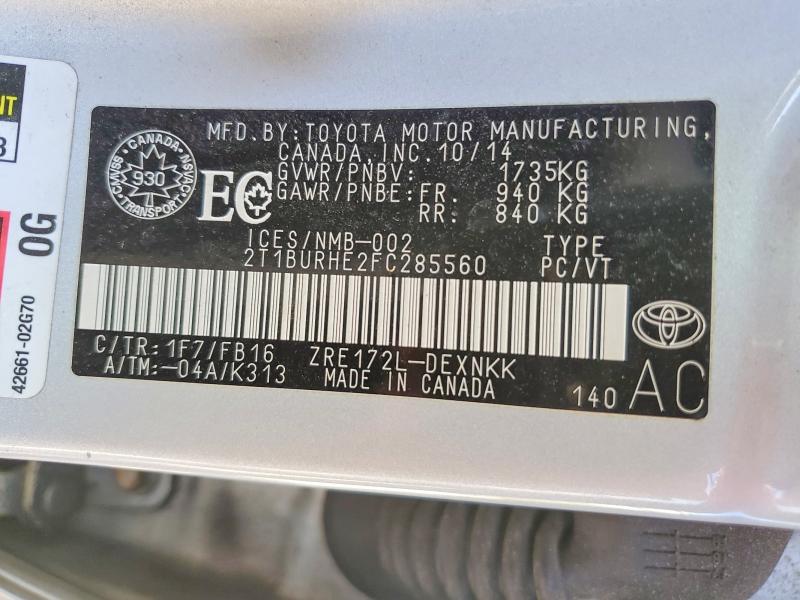 Продаж на аукціоні авто 2015 Toyota Corolla, vin: 2T1BURHE2FC285560, номер лоту: 55342966