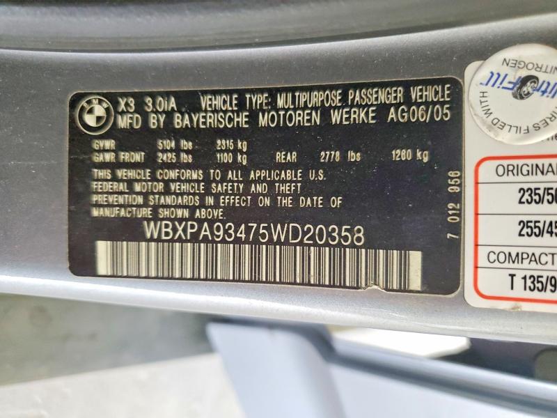 2005 Bmw X3 მანქანა იყიდება აუქციონზე, vin: WBXPA93475WD20358, აუქციონის ნომერი: 57367356