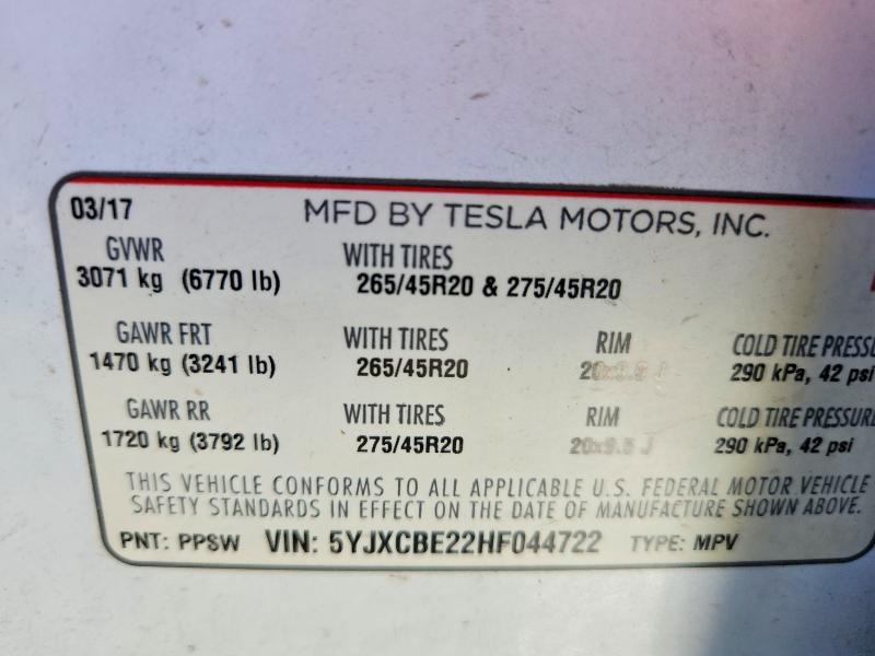 Продажа на аукционе авто 2017 Tesla Model X, vin: 5YJXCBE22HF044722, номер лота: 56644206