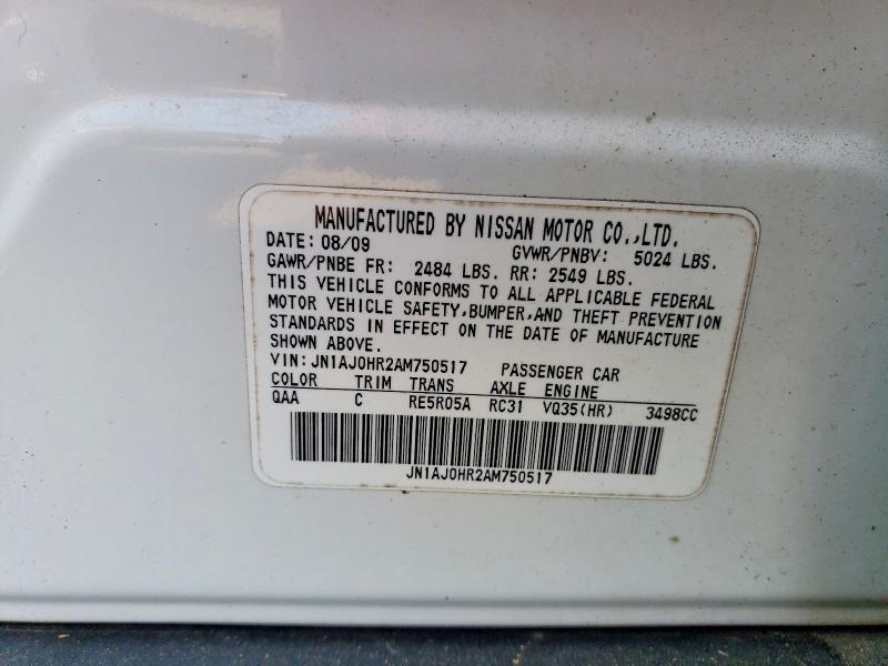 57722376 :رقم المزاد ، JN1AJ0HR2AM750517 vin ، 2010 Infiniti Ex35 مزاد بيع