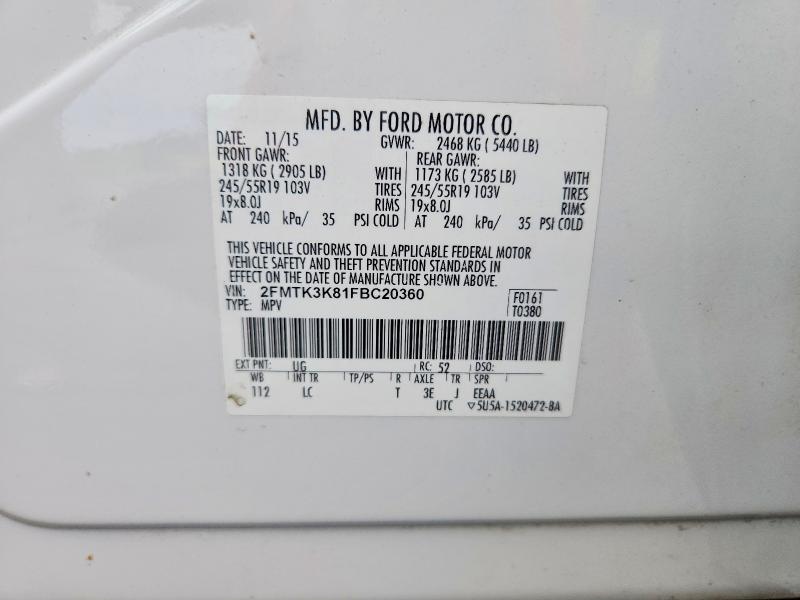 2015 Ford Edge მანქანა იყიდება აუქციონზე, vin: 2FMTK3K81FBC20360, აუქციონის ნომერი: 58624466