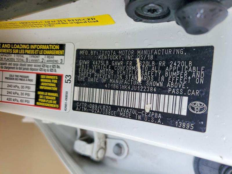 2018 Toyota Camry მანქანა იყიდება აუქციონზე, vin: 4T1B61HK4JU122384, აუქციონის ნომერი: 57553976