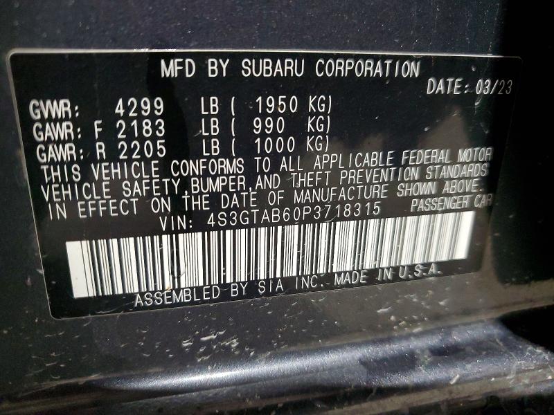 58118846 :رقم المزاد ، 4S3GTAB60P3718315 vin ، 2023 Subaru Impreza مزاد بيع