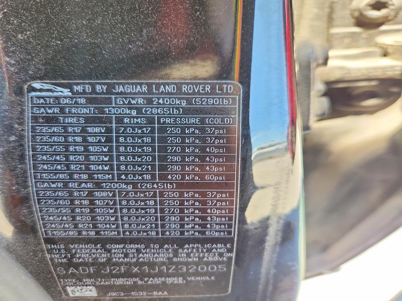 55832066 :رقم المزاد ، SADFJ2FX1J1Z32005 vin ، 2018 Jaguar E-pace مزاد بيع
