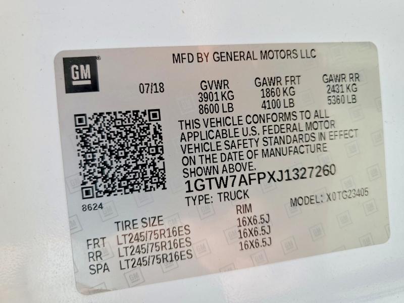 56223096 :رقم المزاد ، 1GTW7AFPXJ1327260 vin ، 2018 Gmc Savana مزاد بيع