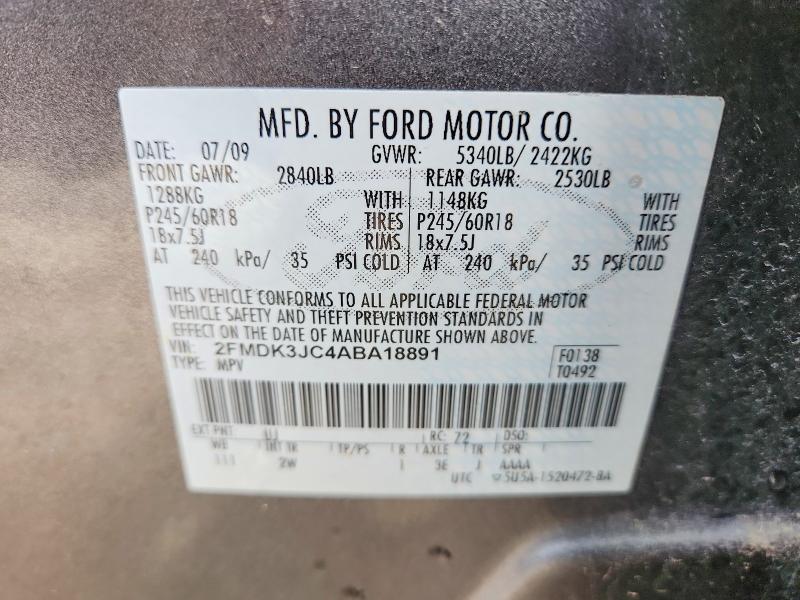 2010 Ford Edge მანქანა იყიდება აუქციონზე, vin: 2FMDK3JC4ABA18891, აუქციონის ნომერი: 55708936