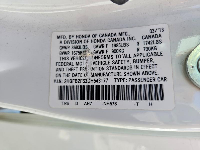 Aukcja sprzedaży 2013 Honda Civic, vin: 2HGFB2F63DH543177, numer aukcji: 56297206