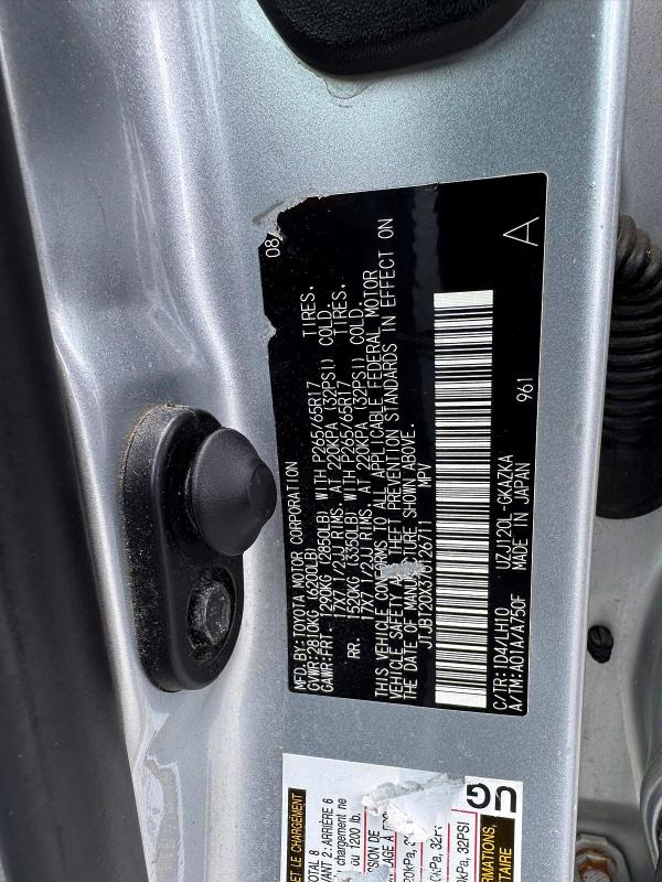 Aukcja sprzedaży 2007 Lexus Gx, vin: JTJBT20X370126711, numer aukcji: 57785316