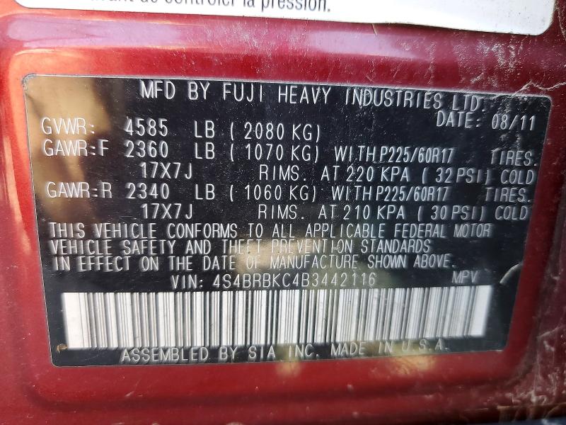 Aukcja sprzedaży 2011 Subaru Outback, vin: 4S4BRBKC4B3442116, numer aukcji: 56520886