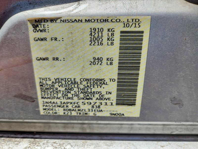 Продажа на аукционе авто 2015 Nissan Altima, vin: 1N4AL3APXFC597311, номер лота: 55915166