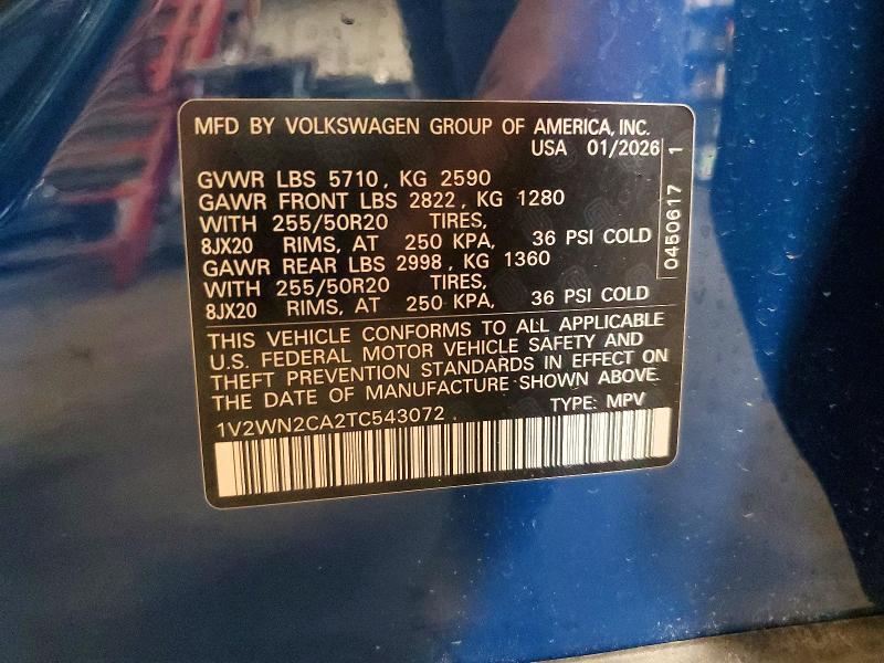 Продаж на аукціоні авто 2026 Volkswagen Atlas, vin: 1V2WN2CA2TC543072, номер лоту: 59075056