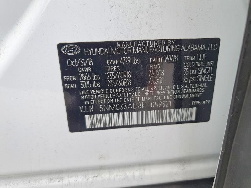 56869696 :رقم المزاد ، 5NMS33AD8KH059321 vin ، 2019 Hyundai Santa Fe مزاد بيع