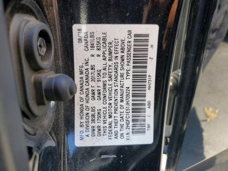 Продажа на аукционе авто 2018 Honda Civic, vin: 2HGFC1E51JH709224, номер лота: 57736886