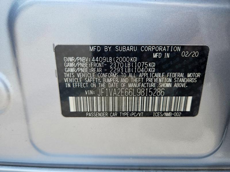 Aukcja sprzedaży 2020 Subaru Wrx, vin: JF1VA2E66L9815286, numer aukcji: 56715946