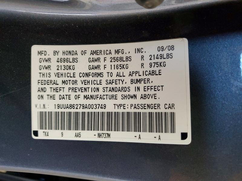 57968566 :رقم المزاد ، 19UUA86279A003749 vin ، 2009 Acura Tl مزاد بيع