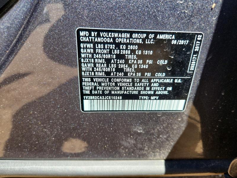 59114266 :رقم المزاد ، 1V2BR2CA2JC510248 vin ، 2018 Volkswagen Atlas مزاد بيع