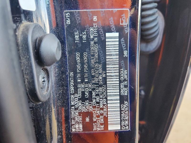 55424096 :رقم المزاد ، JTEBU5JR9F5262551 vin ، 2015 Toyota 4runner مزاد بيع