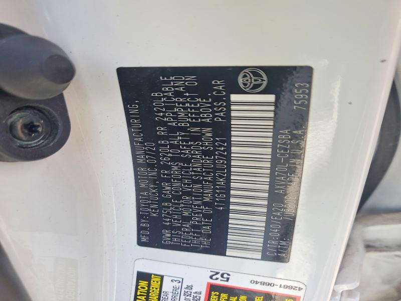 Продаж на аукціоні авто 2020 Toyota Camry, vin: 4T1G11AK2LU972421, номер лоту: 59252806