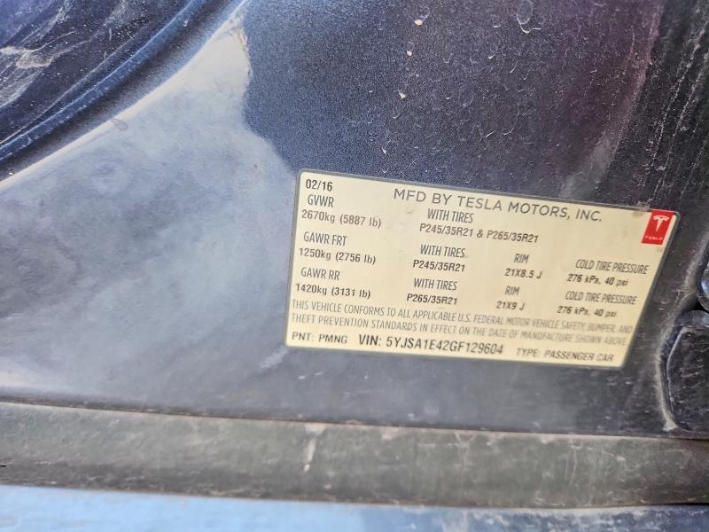 Продажа на аукционе авто 2016 Tesla Model S, vin: 5YJSA1E42GF129604, номер лота: 58374016