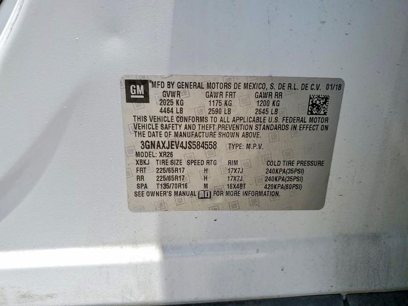 Aukcja sprzedaży 2018 Chevrolet Equinox, vin: 3GNAXJEV4JS584558, numer aukcji: 59747306
