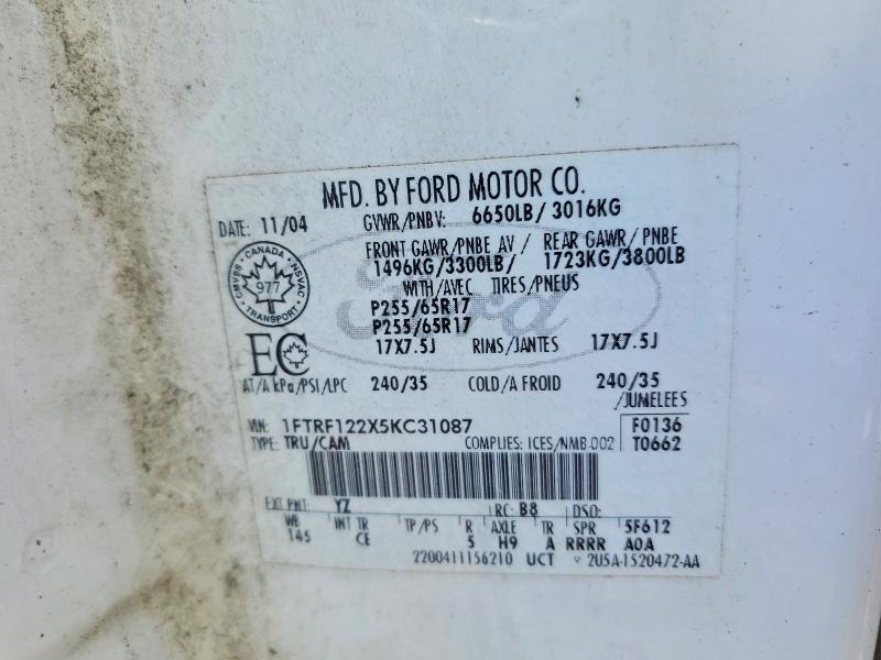Aukcja sprzedaży 2005 Ford F150, vin: 1FTRF122X5KC31087, numer aukcji: 55791706