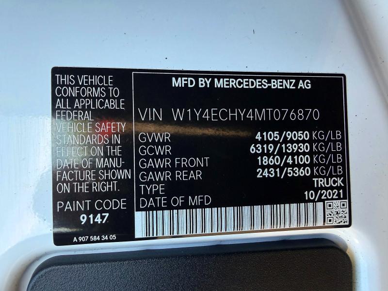 Aukcja sprzedaży 2021 Mercedes-benz Sprinter, vin: W1Y4ECHY4MT076870, numer aukcji: 55475396